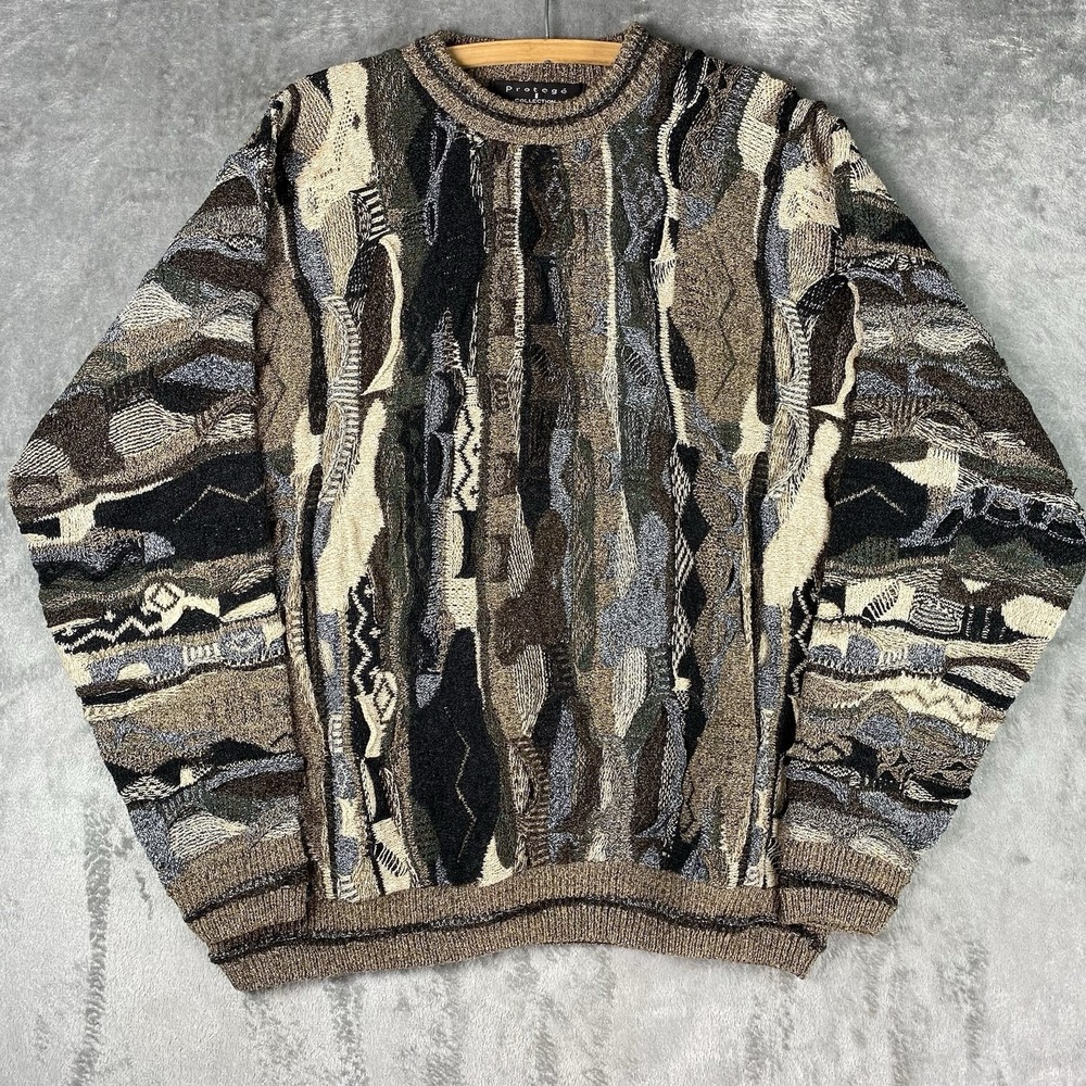 Vintage Protege Collection Sweater Mens Size XL Earth Tone‎ 3D Knit 90s Hip Hop